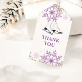 Ice Skating Birthday Lila och Guld Snowflake Presentetikett