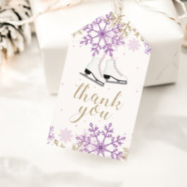 Ice Skating Birthday Lila och Guld Snowflake Presentetikett