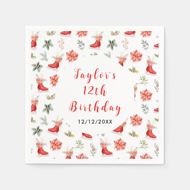 Ice Skating Birthday Party Red Pappersservett (Framsidan)