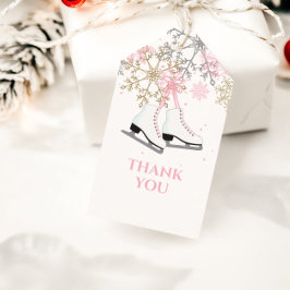 Ice Skating Birthday Rosa Guld Snöflingor Presentetikett