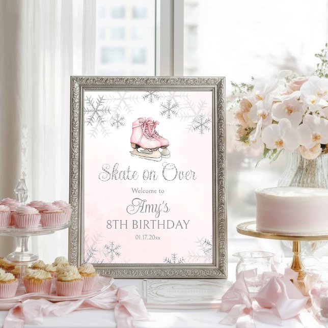 Ice Skating Birthday Silver Snowflakes Welcome Poster (Skapare uppladdad)