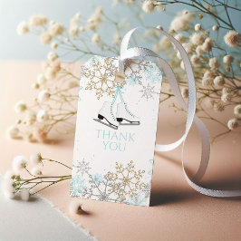 Ice Skating Blue Silver Guld Snöflingor födelsedag Presentetikett