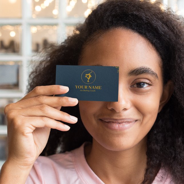 Ice Skating Coach Navy Blue & Guld Visitkort (Skapare uppladdad)