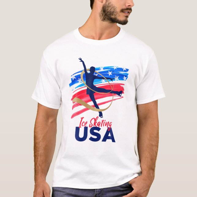 Ice Skating Dance stöder teamet T USA flagga T Shirt (Framsida)