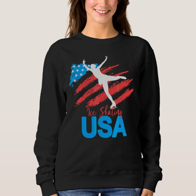 Ice Skating Dance stöder teamet USA flagga T Shirt (Framsida)