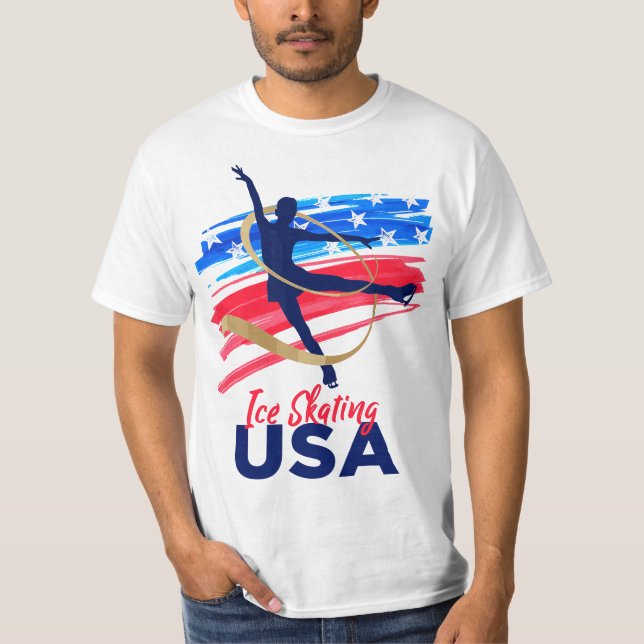 Ice Skating Dance Support the Team T USA Flag  T Shirt (Framsida)