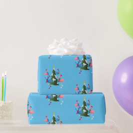 Ice Skating Flamingos med jultomten jul Presentpapper