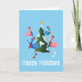 Ice Skating Flamingos och Julgran jul Helgkort