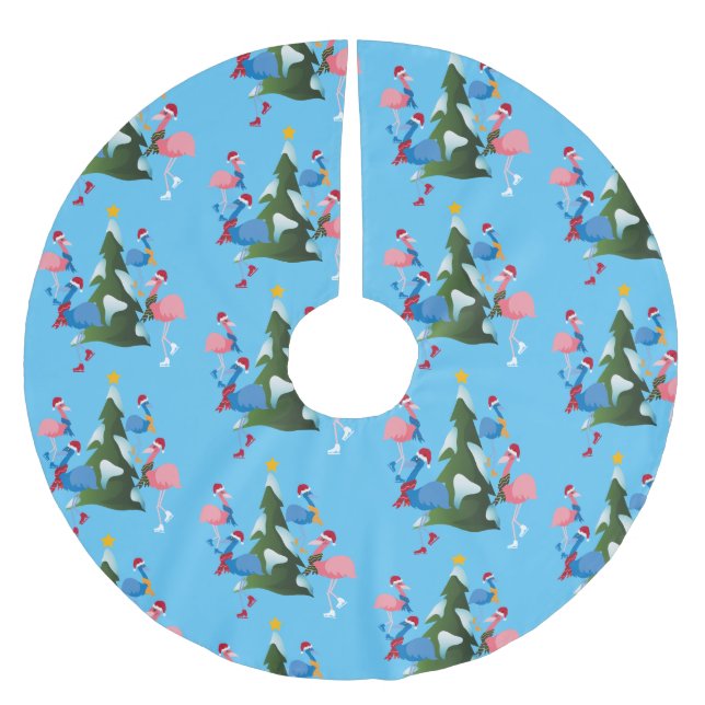 Ice Skating Flamingos with Santa Hats Julgransmatta Borstad Polyester (Framsidan)