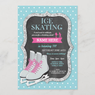 Ice Skating Födelsedagsfest Chalk Skate Inbjudan