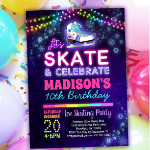 Ice Skating Födelsedagsfest inbjudan för flickor