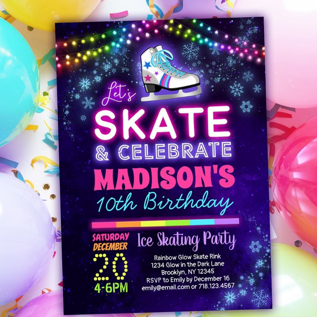 Ice Skating Födelsedagsfest inbjudan för flickor (Skapare uppladdad)