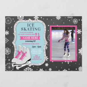 Ice Skating Födelsedagsfest Photo Skate Snöflingor Inbjudningar