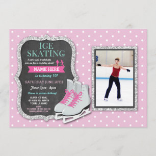 Ice Skating Födelsedagsfest Rosa Photo Skate Inbju Inbjudningar