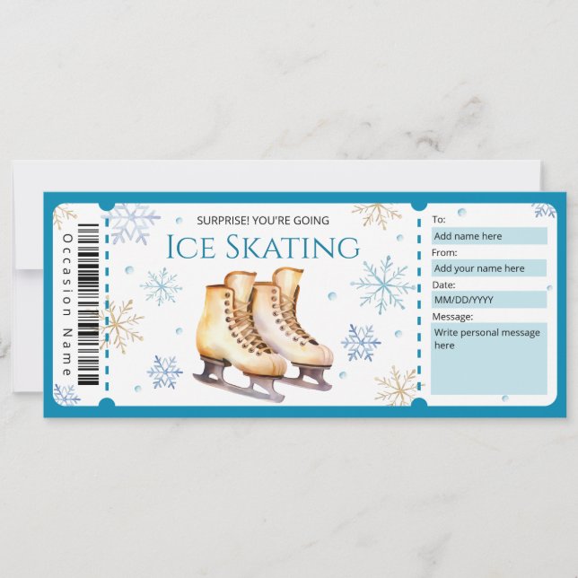 Ice Skating Gift Certificate Biljett Inbjudningar (Framsida)
