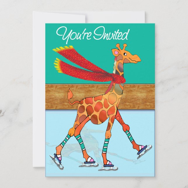 Ice Skating Giraffe med Scarf på Rink Inbjudningar (Framsida)