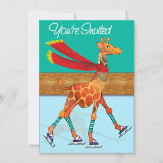 Ice Skating Giraffe med Scarf på Rink Inbjudningar