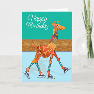 Ice Skating Giraffe vid Rink Birthday Kort