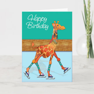 Ice Skating Giraffe vid Rink Birthday Kort