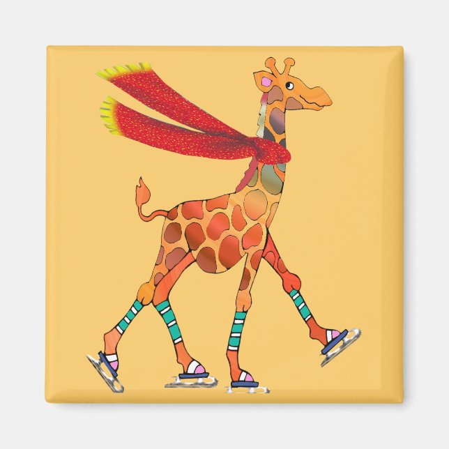 Ice Skating Giraffe with Scarf Magnet (Framsidan)
