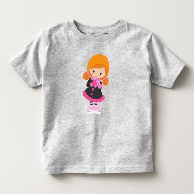 Ice Skating Girl, Cute Girl, Orange Hair, Scarf T Shirt (Framsida)