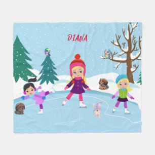 ICE SKATING GIRL S & ANIMAL FRIENDS FLEECEFILT