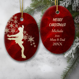 Ice Skating Guld Snöflingor på Red Julgransprydnad Keramik