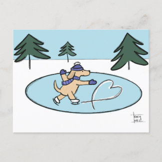 Ice Skating Hund vycard Helg Vykort
