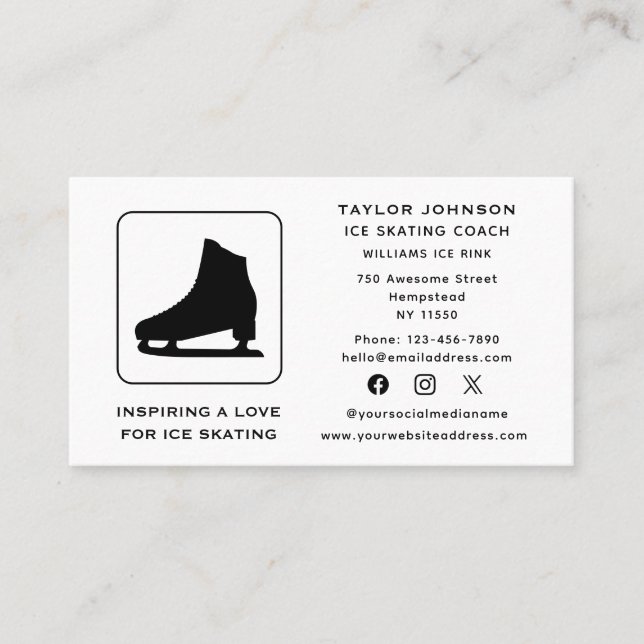 Ice Skating Instructor Sports Coach Social Media Visitkort (Framsida)