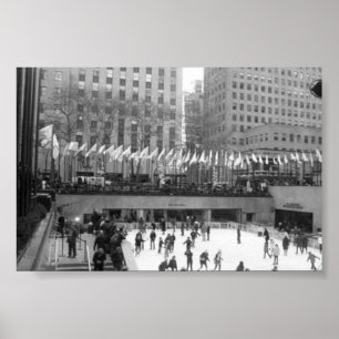 Ice Skating NYC Rockefeller Center, Black & White Poster