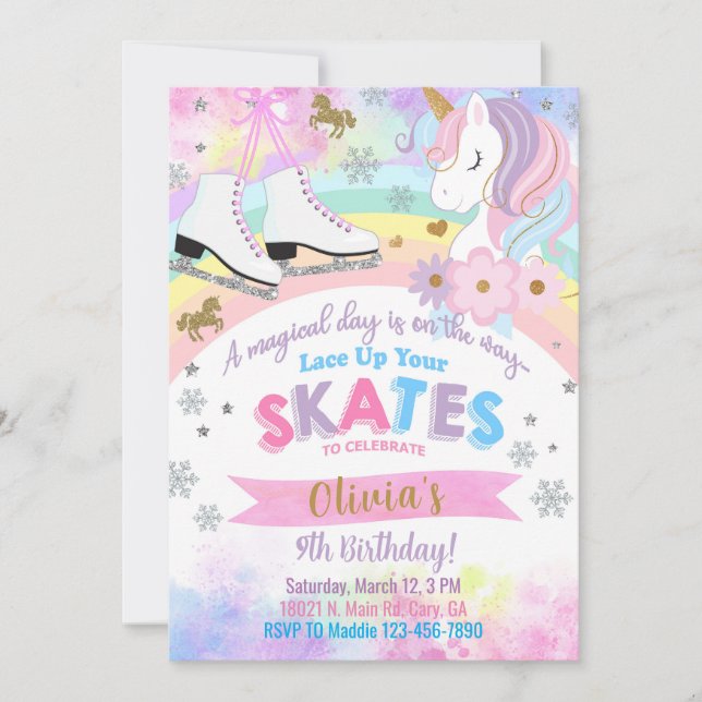 Ice Skating och Unicorn-inbjudan. Inbjudningar (Framsida)