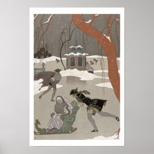 Ice Skating on the Frozen Sjö, illustration for Poster