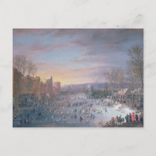 Ice Skating on the Stadtgraben in Brussels, 1649 Vykort