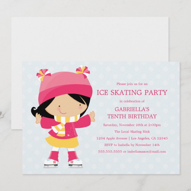 Ice Skating Party | Födelsedagsfest inbjudan (Fram/baksida)