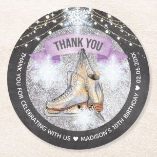 Ice Skating Party Personlig Silver Glitter Underlägg Papper Rund