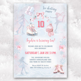 Ice Skating Party Rosa Blue Winter Girl Birthday Inbjudningar