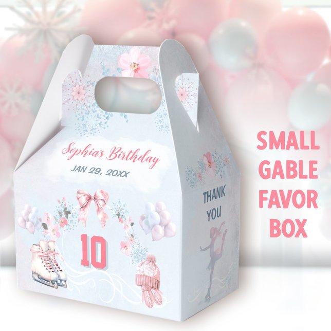 Ice Skating Party Rosa Snö Winter Girl Birthday Presentaskar (Ice Skating Small Gable Favor Boxes - You can choose from 3 sizes of these gable favor boxes)