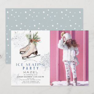 Ice Skating Party Snowflake White Birthday Photo Inbjudningar