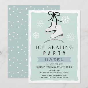 Ice Skating Party Winter Blue Retro Birthday Inbjudningar