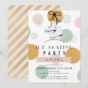 Ice Skating Party Winter Rosa Guld Girl Birthday Inbjudningar