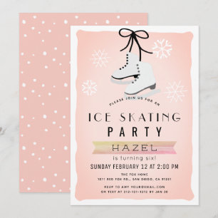 Ice Skating Party Winter Rosa Retro Birthday Inbjudningar