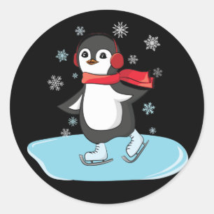 Ice Skating Penguin Runt Klistermärke