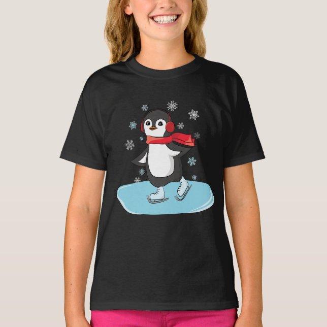Ice Skating Penguin T Shirt (Framsida)