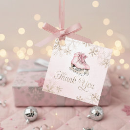 Ice Skating Pink Gold Snowflake Birthday Thank You Gåvor Etiketter