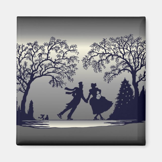 Ice Skating Pond - Silhouette Magnet (Framsidan)