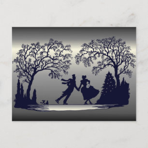 Ice Skating Pond - Silhouette Vykort