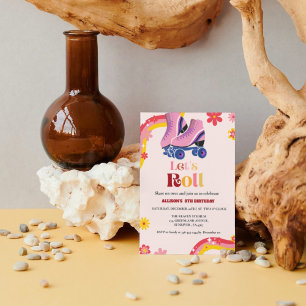 Ice Skating Retro groovy Birthday låt oss roll Gir Meddelande