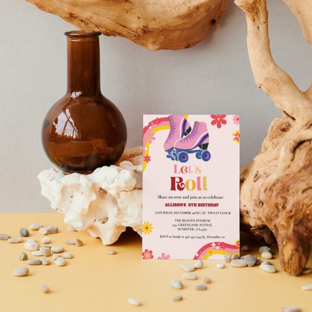 Ice Skating Retro groovy Birthday låt oss roll Gir Meddelande (Skapare uppladdad)