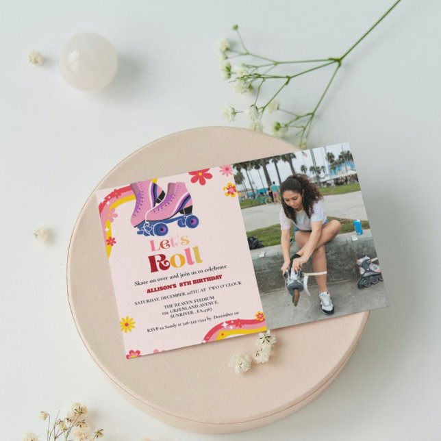 Ice Skating Retro groovy Birthday låt oss roll Gir Meddelande (Skapare uppladdad)
