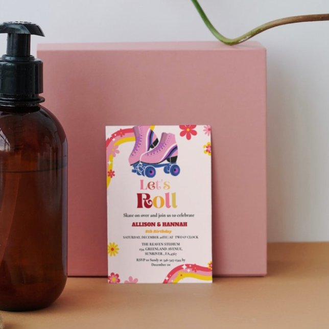 Ice Skating Retro groovy Twin Birthday låt oss rol Meddelande (Skapare uppladdad)